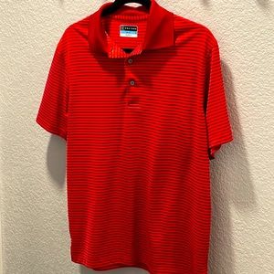 PGA Tour mens stripes power clash red orange collar golf M short sleeve shirt
